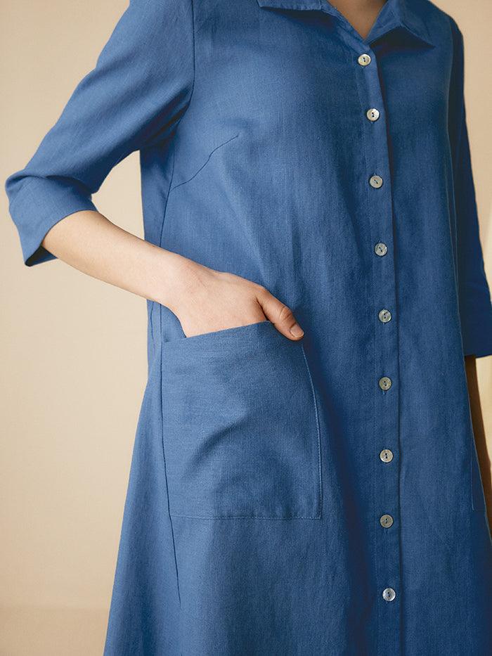 Madeleine™ | Gestreiftes Leinen-Hemdblusenkleid