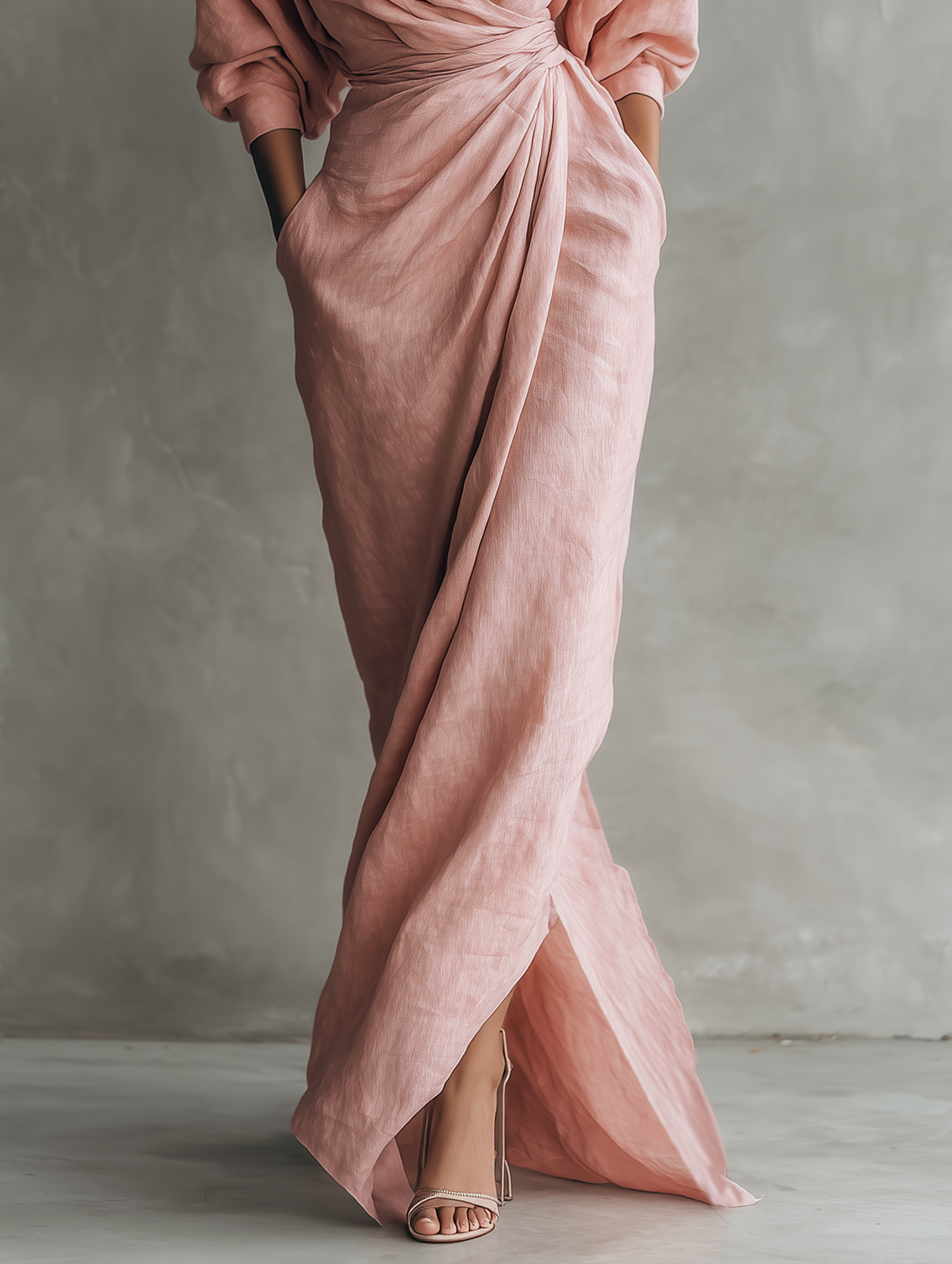 Teresina™ | Robe Maxi Rose Col V en Lin