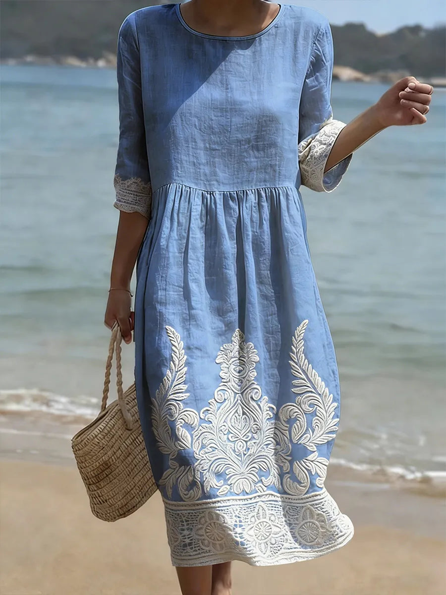 Orietta™ | Robe mi-longue à imprimé fleurs et plantes