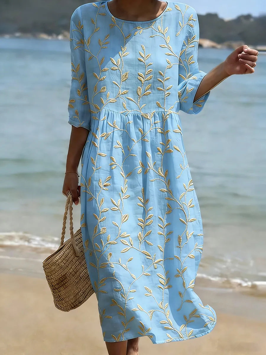 Rosalinea™ | Robe midi col rond à imprimé fleurs et plantes