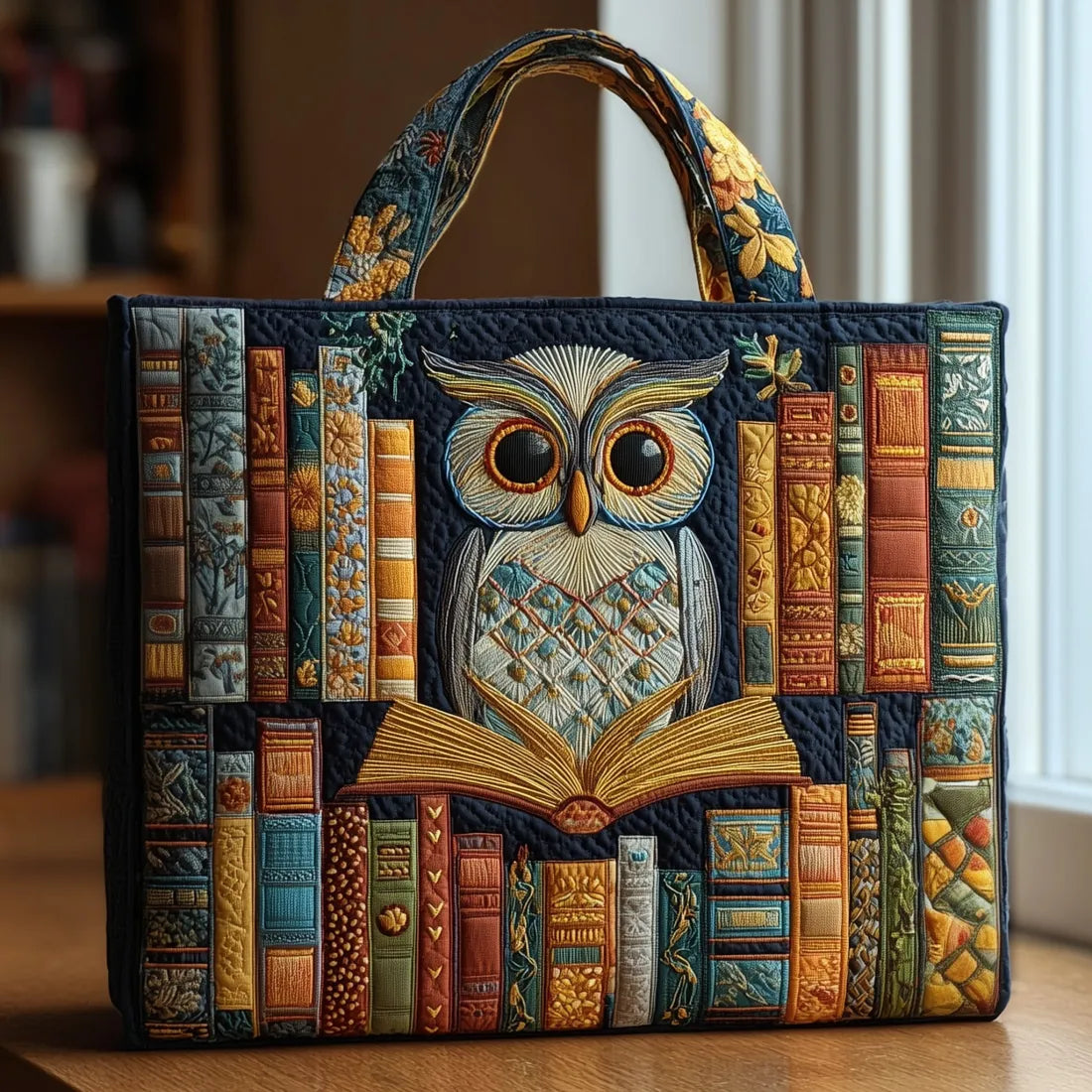 CHOUETTELIVRE™ | SAC CABAS ARTISANAL DOUBLÉ (HIBOU ET VIEUX LIVRES)