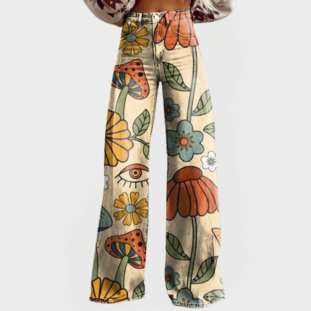 Floréa™ | Jean à jambes larges rétro floral