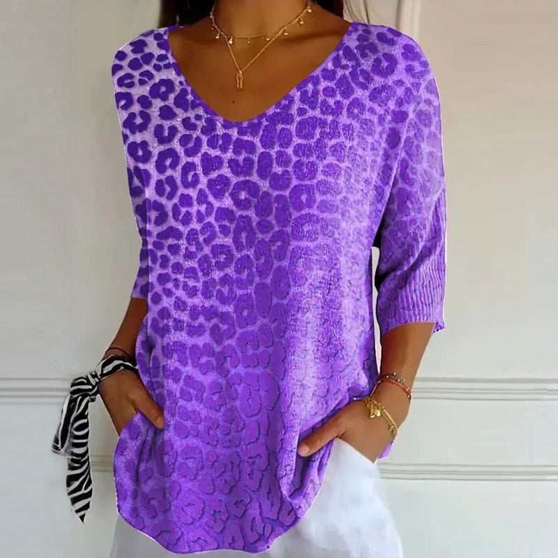 Léna™ | T-shirt décontracté vintage imprimé à col V