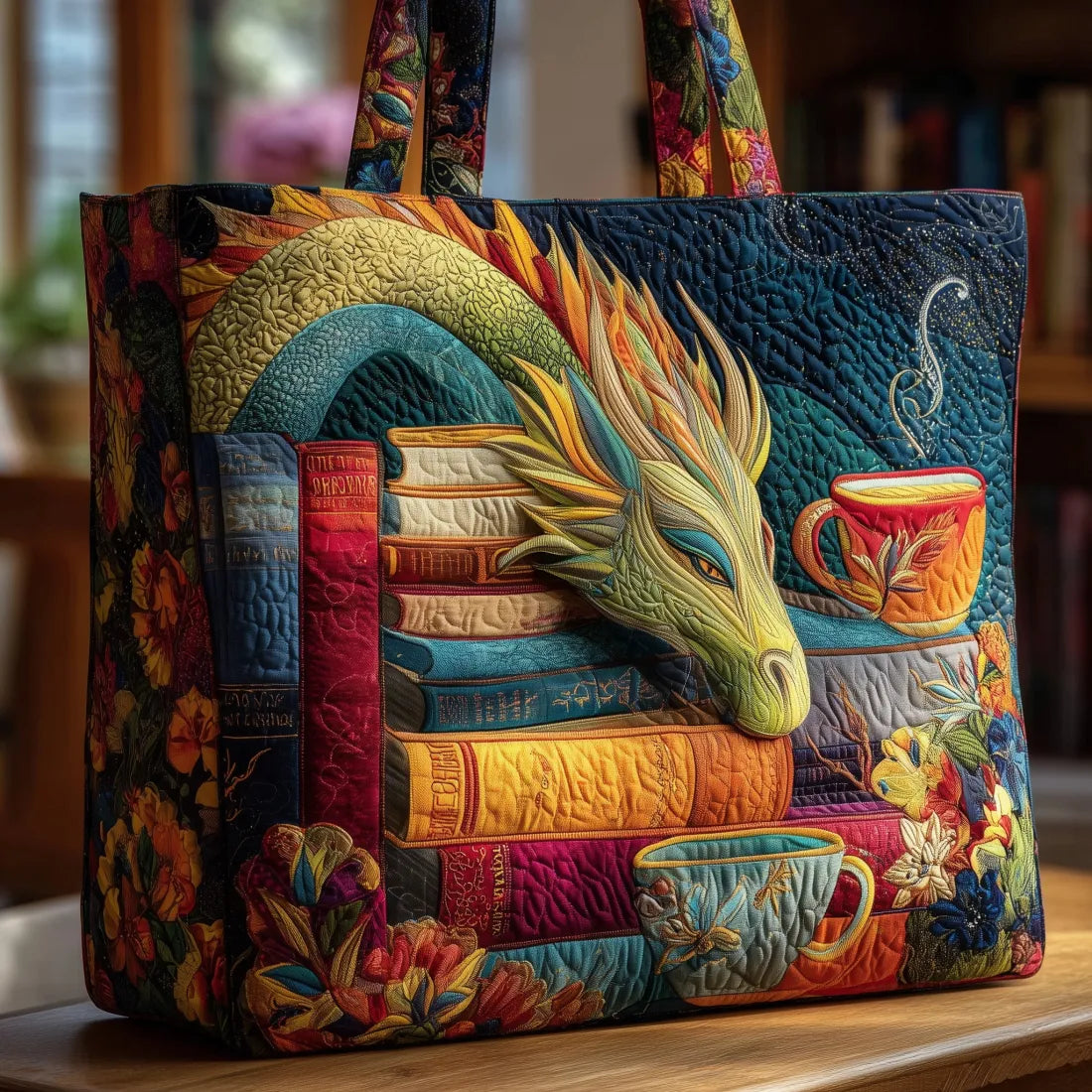 DRAGONLIVRES™ | SAC À BANDOULIÈRE ARTISANAL DOUBLÉ (LIVRES ET TASSES)