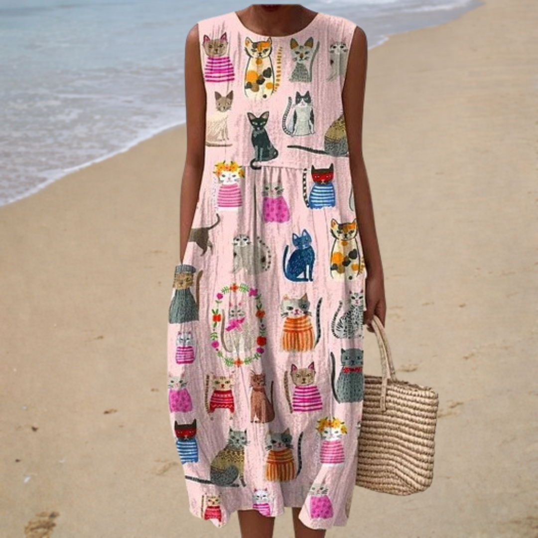 Chloé™ | Robe Midi Imprimé Chats