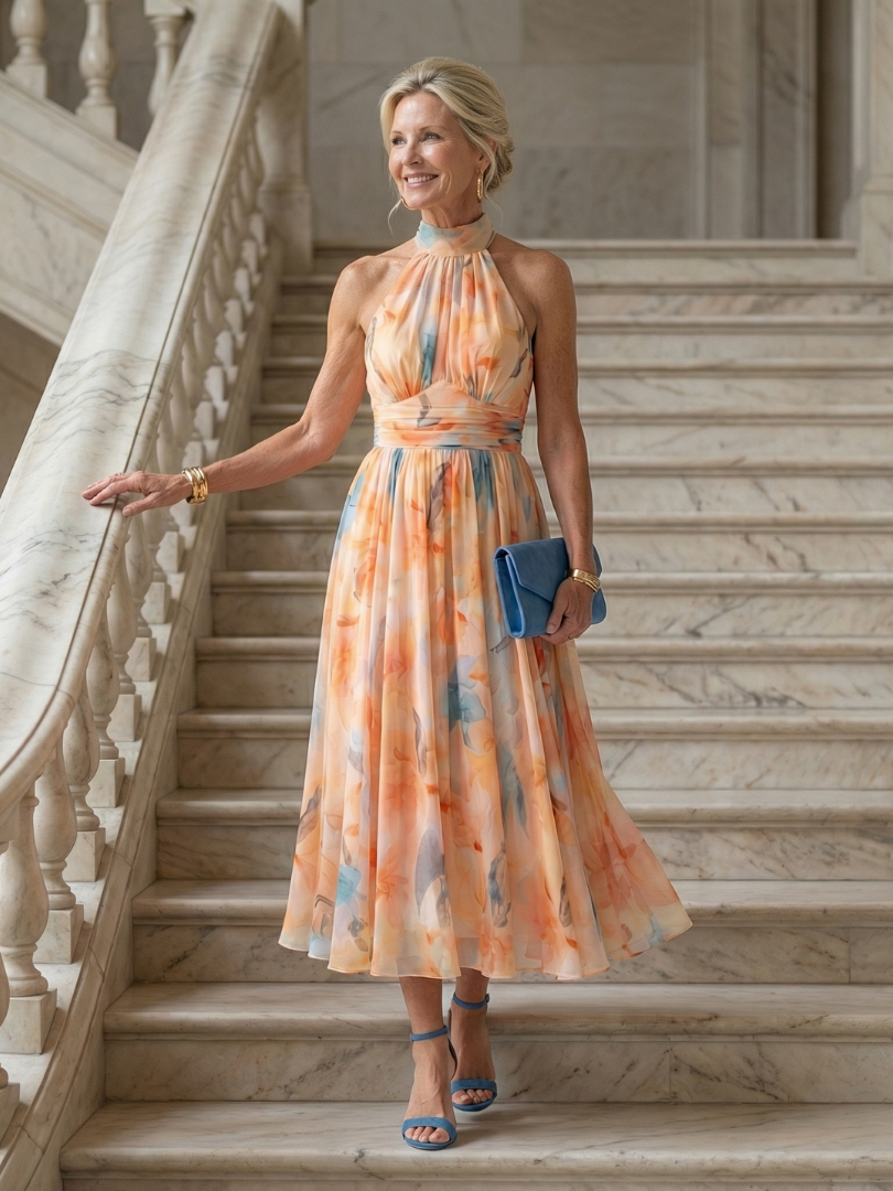 Séverine™ | Robe midi col halter