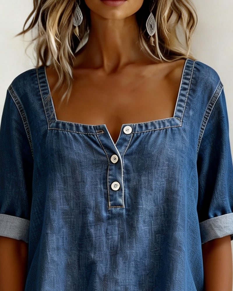 Avélia™ | Chemise denim col carré