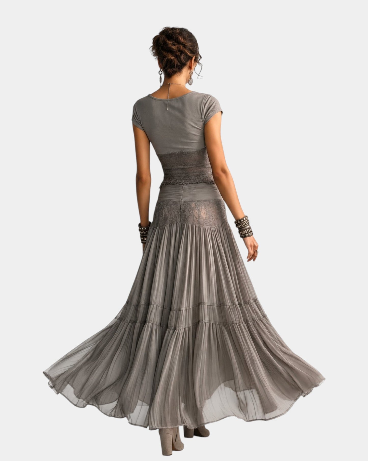 Emeline™ | Ensemble top en dentelle et jupe maxi plissée