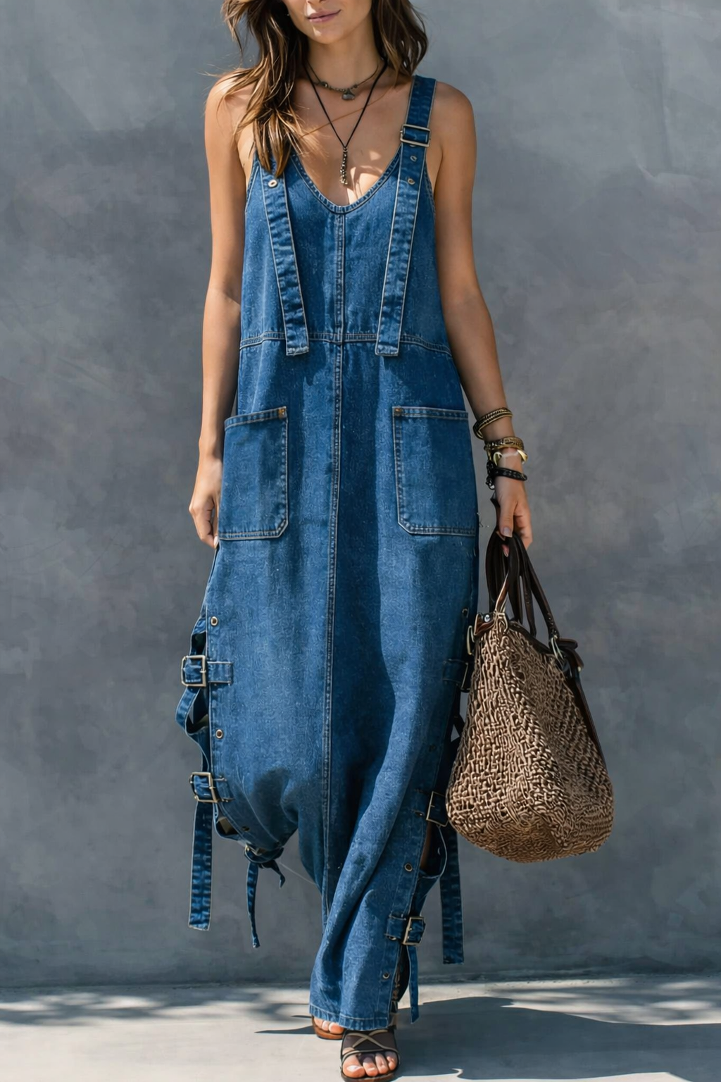 Harper™ | Combinaison en jean à taille élastique