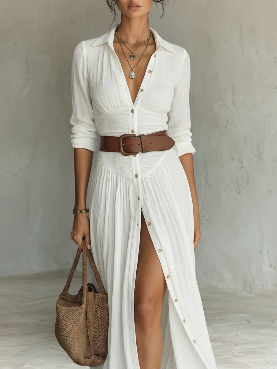 Cassia™ | Maxi-Robe en Lin à Col Revers