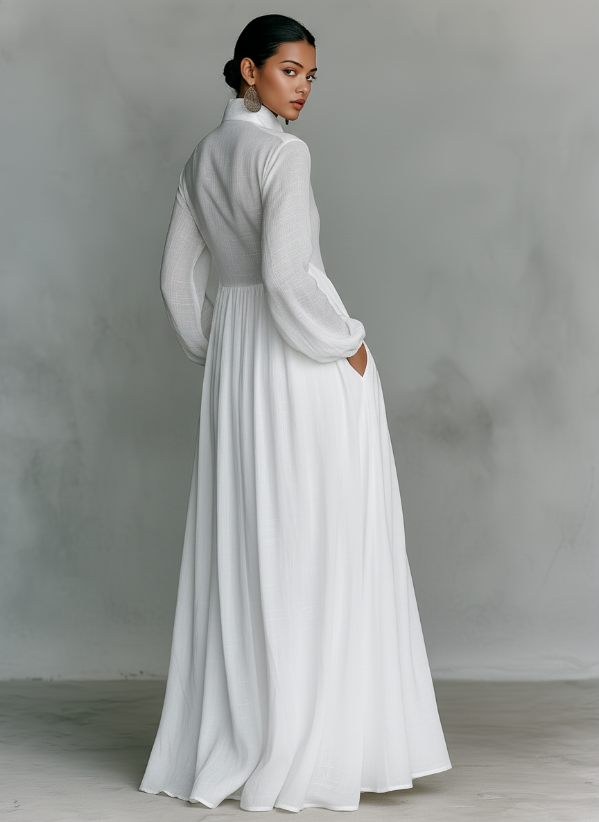 Urielle™ | Robe Maxi Coton-Lin Patchwork Col Montant