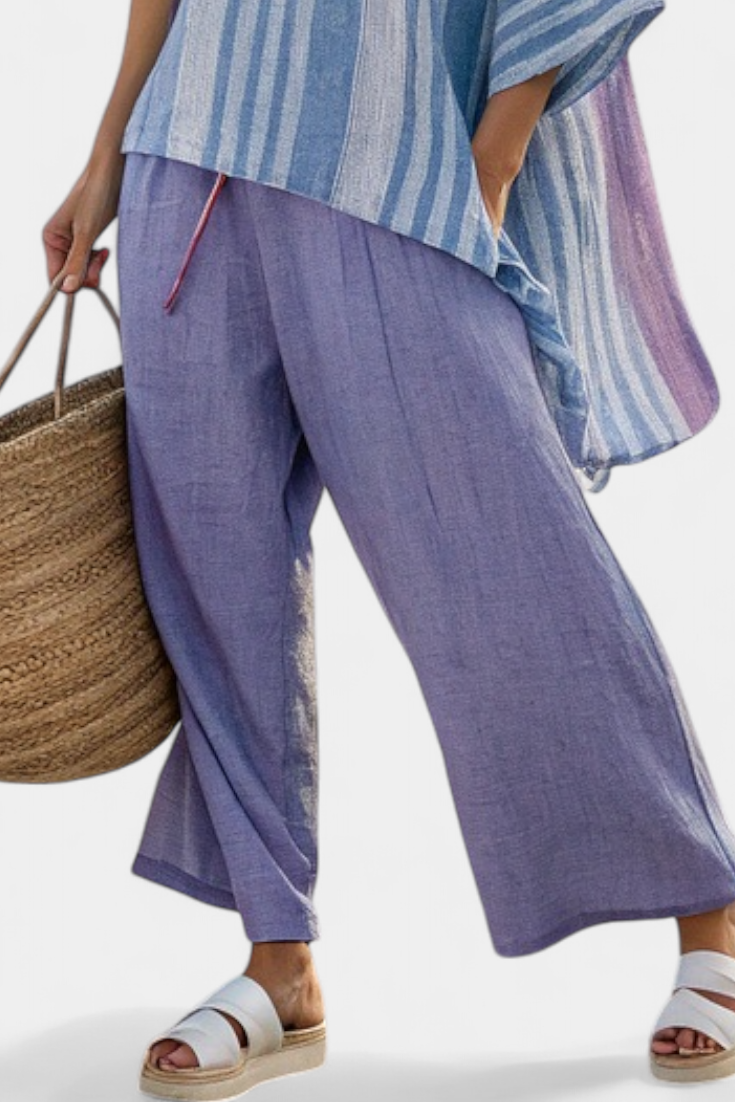 Carlotta™ | Ensemble rayé lavande & bleu avec pantalon en lin