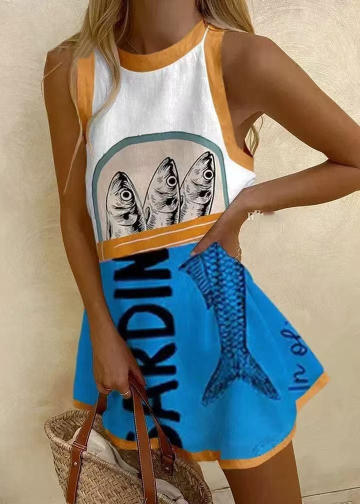 Esther™ | Ärmelloses Kleid aus Leinen-Baumwolle mit künstlerischem Print