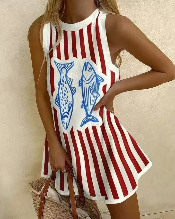Trixie™ | Robe sans manches en lin-coton à imprimé artistique