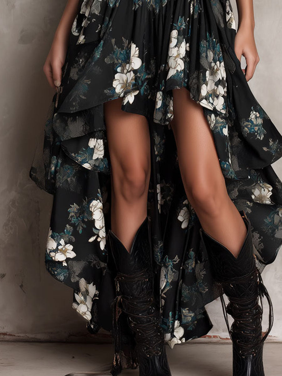 Bohème Noire™ | Robe longue bustier fleurie