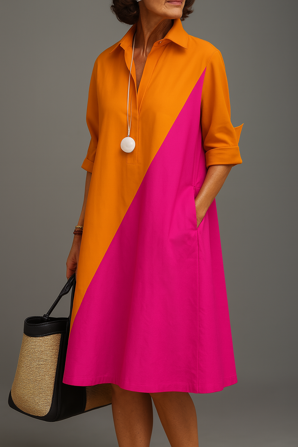 Kayla™ | Robe midi confortable à blocs de couleur