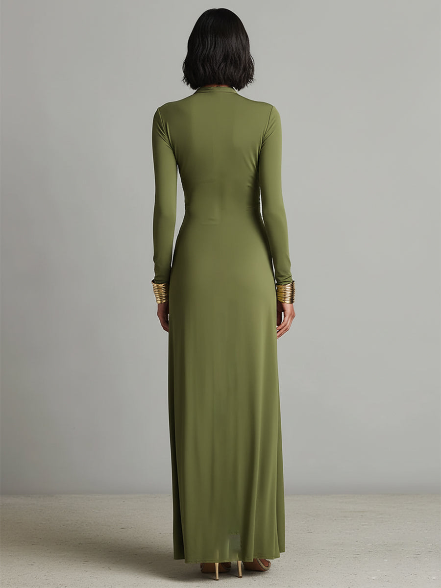 Floriane™ | Robe Maxi Vert Olive Col V