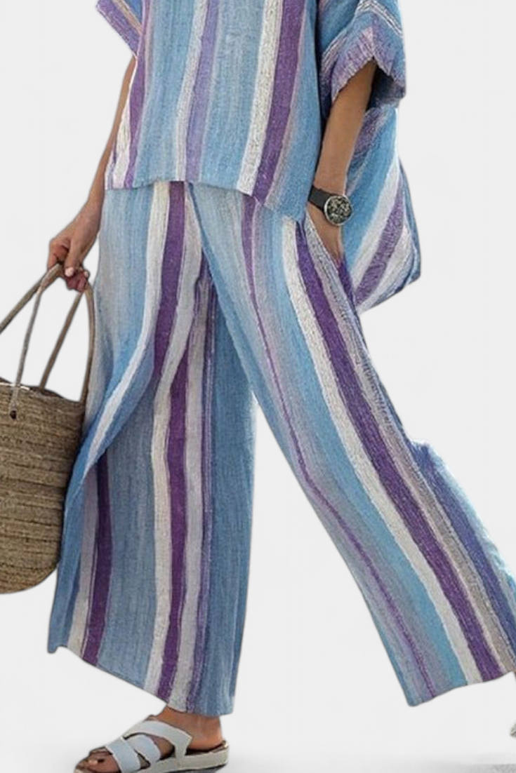 Ginevra™ | Ensemble rayé pastel en lin