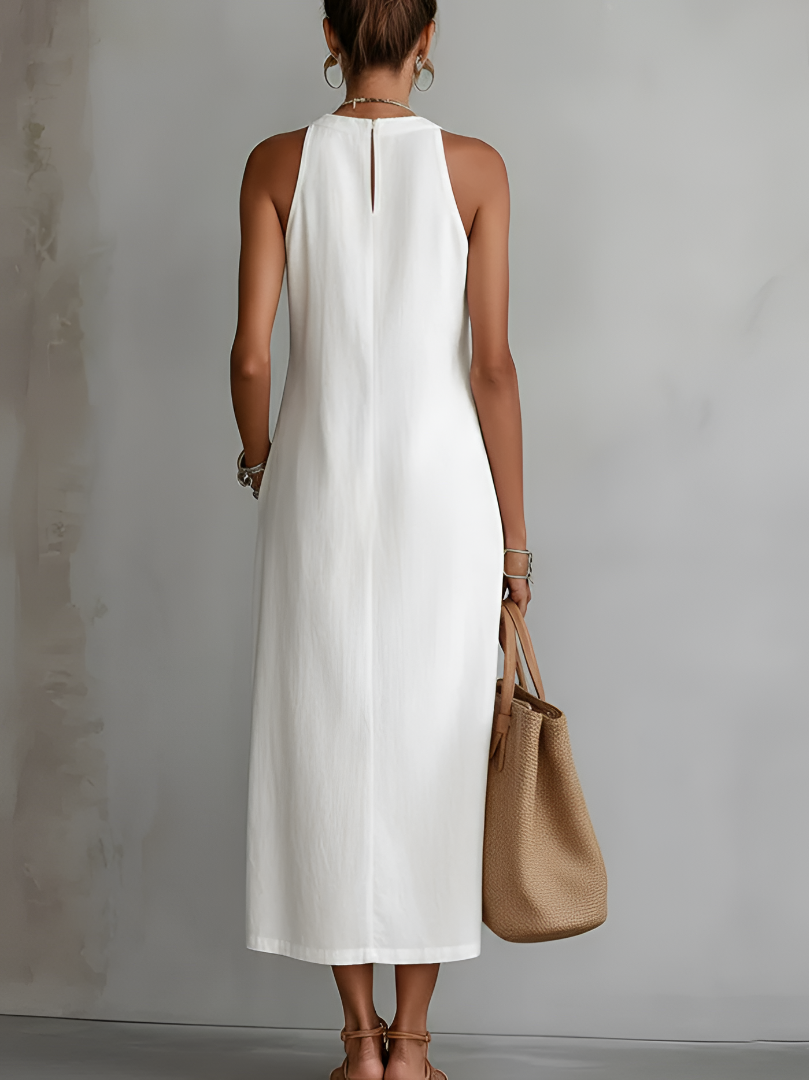 Jimena™ | Robe midi col mandarin brodé