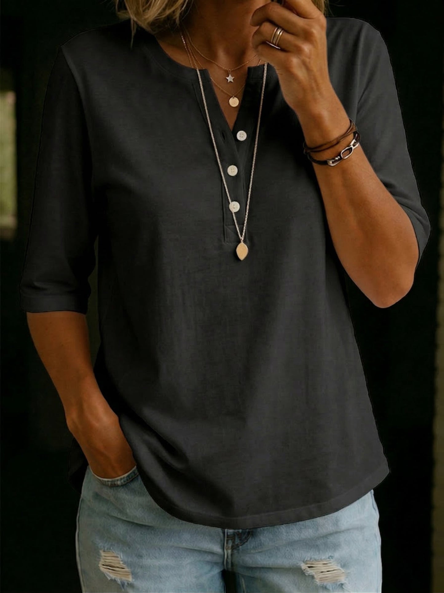 Louna™ | T-shirt Henley en coton