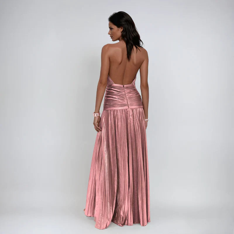 FATI™ | ROBE HALTER DOS NU MÉTALLISÉE