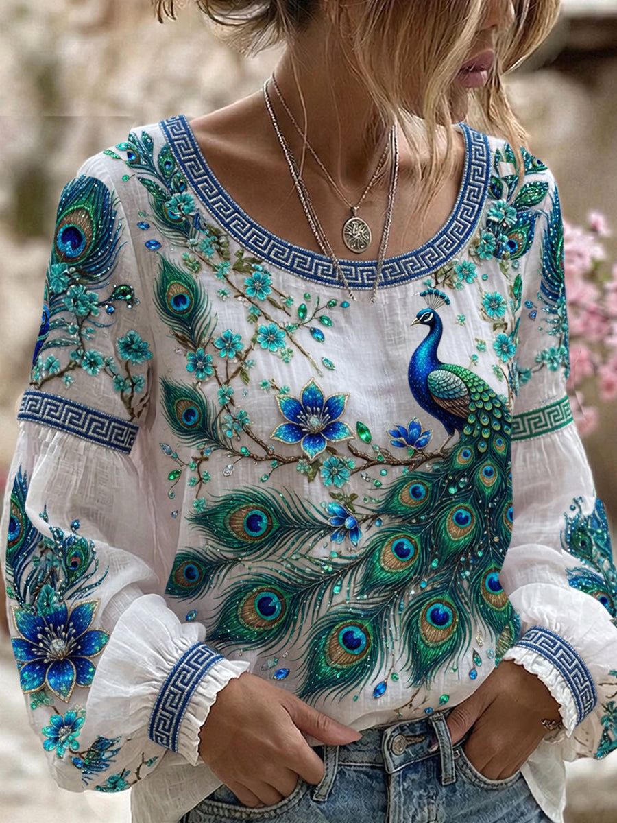 Paon™ | Top vintage coton-lin imprimé art