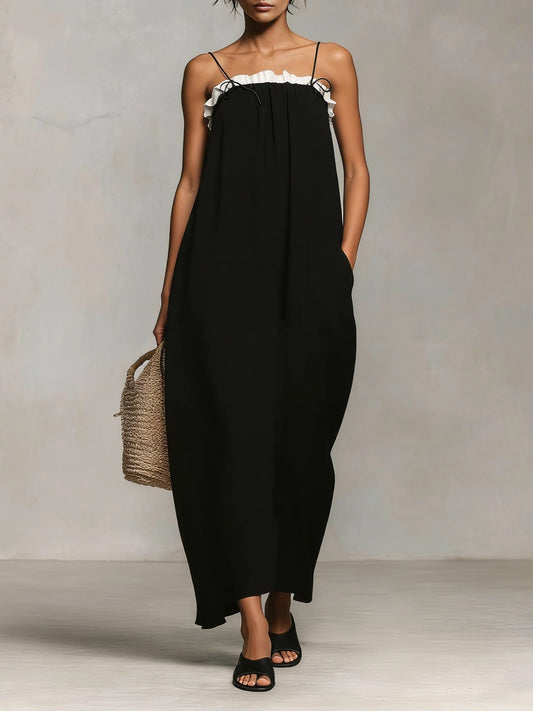 Caelia™ | Robe longue contrastée à bretelles fines