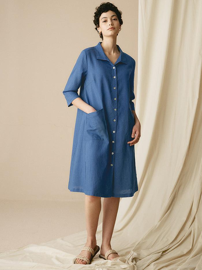 Madeleine™ | Robe chemise rayée en lin