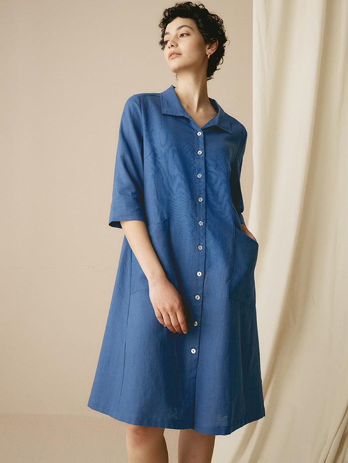 Madeleine™ | Robe chemise rayée en lin