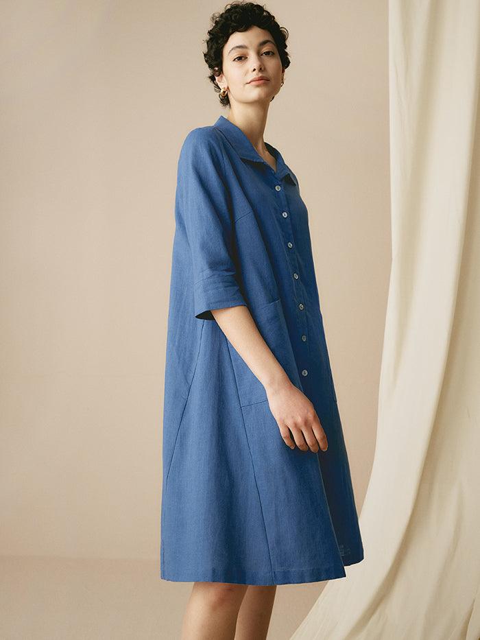 Madeleine™ | Robe chemise rayée en lin