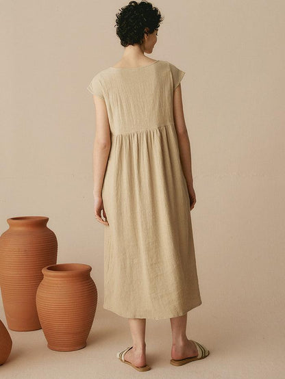 Jeanne™ | Robe longue en lin à manches courtes