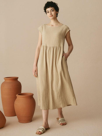 Jeanne™ | Robe longue en lin à manches courtes