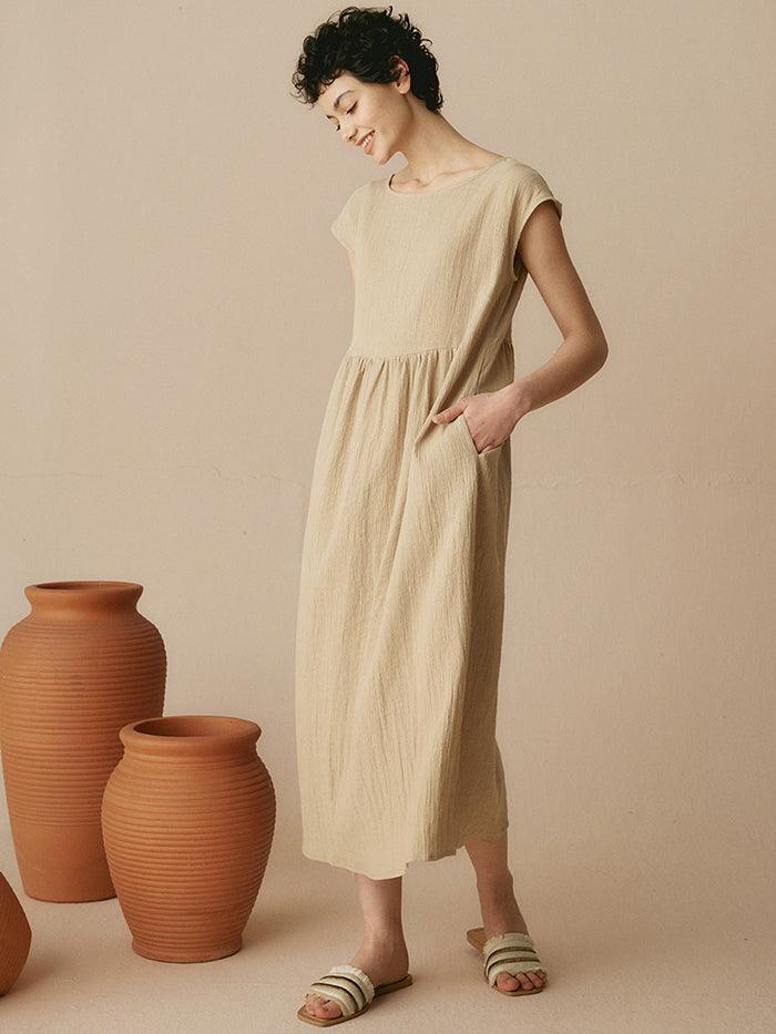 Jeanne™ | Robe longue en lin à manches courtes