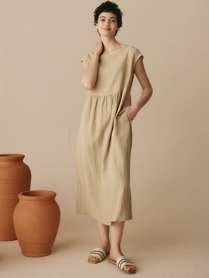 Jeanne™ | Robe longue en lin à manches courtes