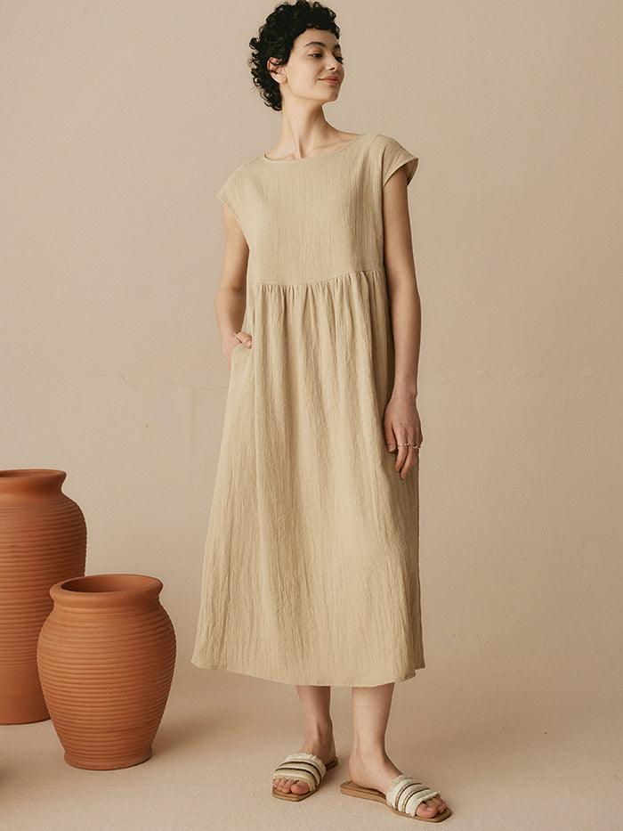 Jeanne™ | Robe longue en lin à manches courtes