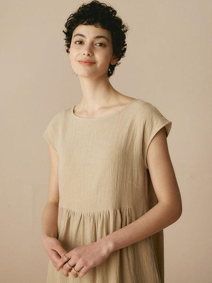 Jeanne™ | Robe longue en lin à manches courtes