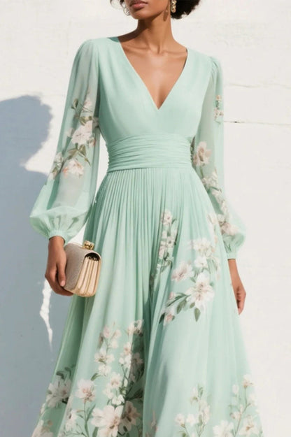Vacances™ | Robe longue fleurie col V