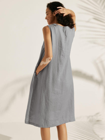 Élina™ | Robe sans manches en lin à coupe A