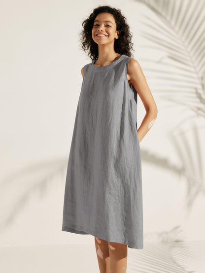 Élina™ | Robe sans manches en lin à coupe A