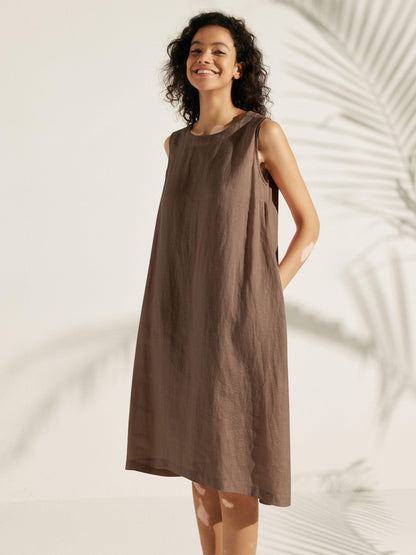 Élina™ | Robe sans manches en lin à coupe A