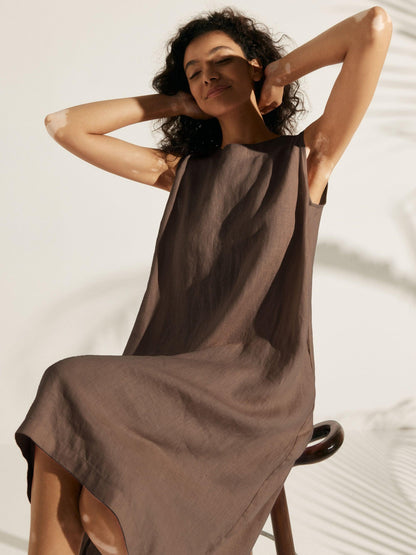 Élina™ | Robe sans manches en lin à coupe A