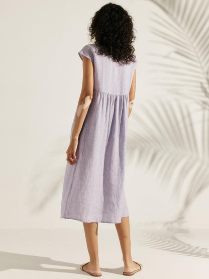 Jeanne™ | Robe longue en lin à manches courtes