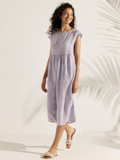 Jeanne™ | Robe longue en lin à manches courtes