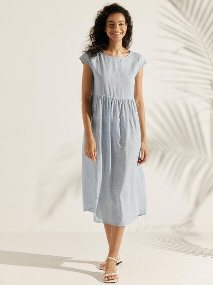 Jeanne™ | Robe longue en lin à manches courtes