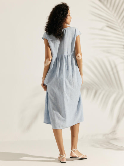 Jeanne™ | Robe longue en lin à manches courtes