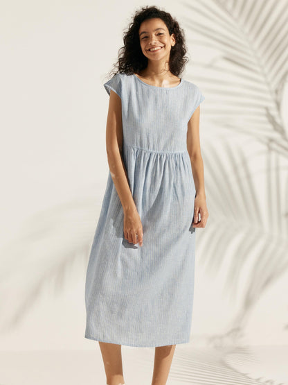 Jeanne™ | Robe longue en lin à manches courtes