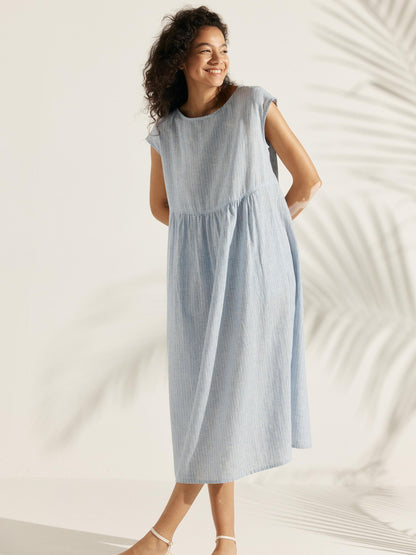 Jeanne™ | Robe longue en lin à manches courtes
