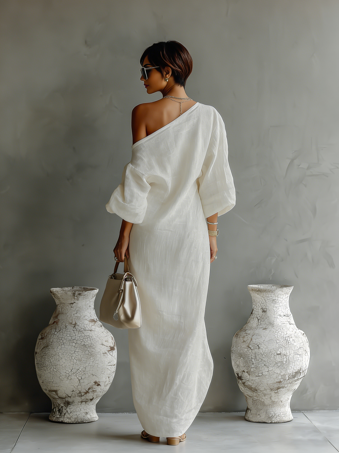 Hannelore™ | Robe Maxi Coton-Lin Épaule Découverte
