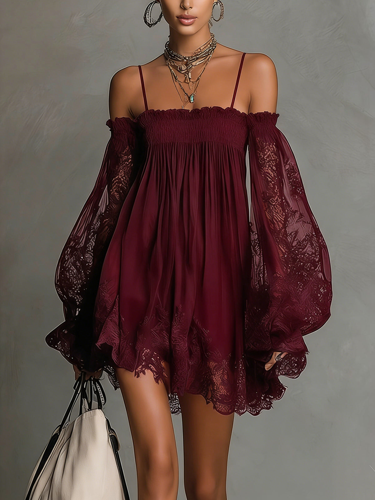 Noemi™ | Mini robe en mousseline épaules dénudées