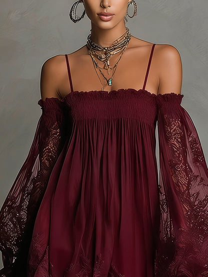 Noemi™ | Mini robe en mousseline épaules dénudées